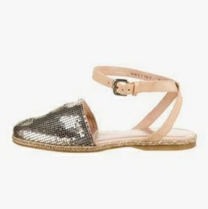 Stuart Weitzman silver leather trim embellished